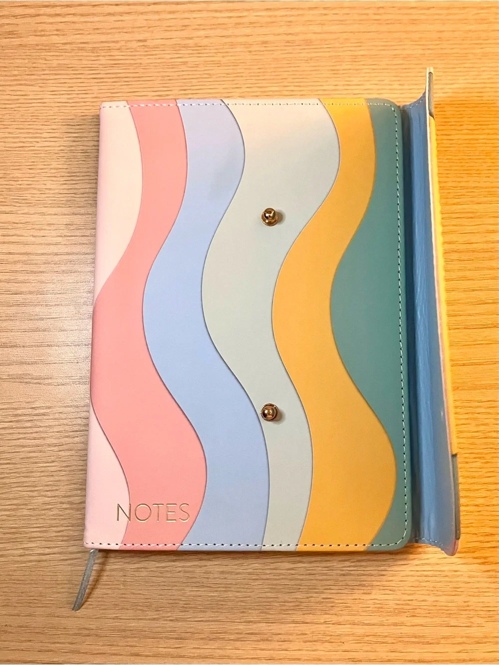 Pastel Retro Wave Faux Leather Journal Notes Lined Notebook Stud Closure